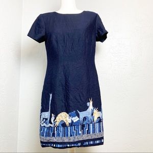 Vintage Karin Stevens dress Blue Giraffe Animal 10